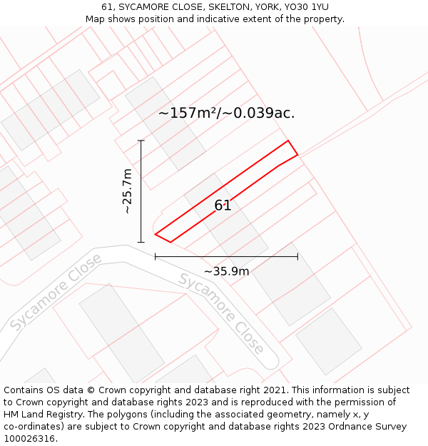 61, SYCAMORE CLOSE, SKELTON, YORK, YO30 1YU: Plot and title map