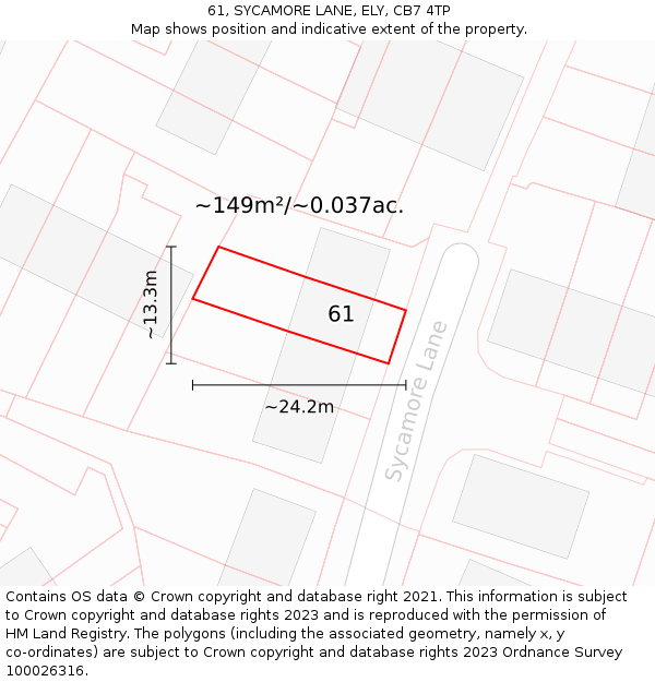61, SYCAMORE LANE, ELY, CB7 4TP: Plot and title map
