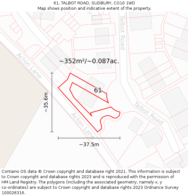61, TALBOT ROAD, SUDBURY, CO10 1WD: Plot and title map
