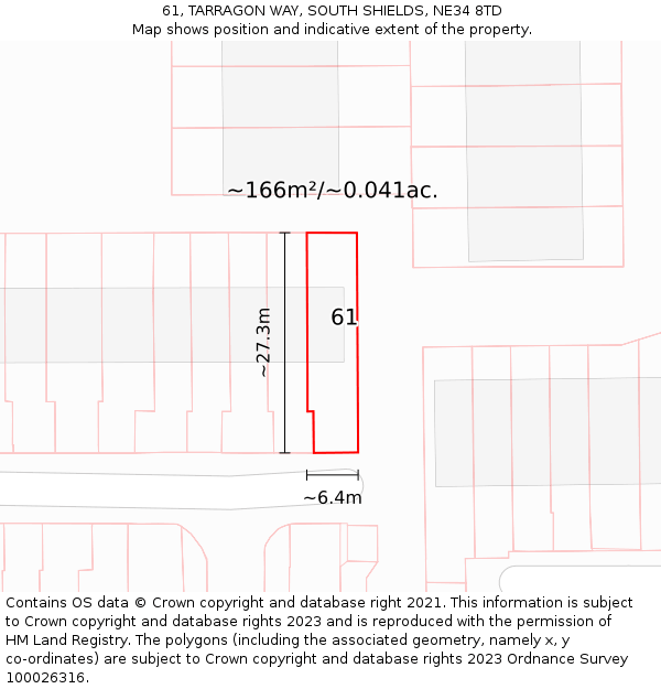 61, TARRAGON WAY, SOUTH SHIELDS, NE34 8TD: Plot and title map