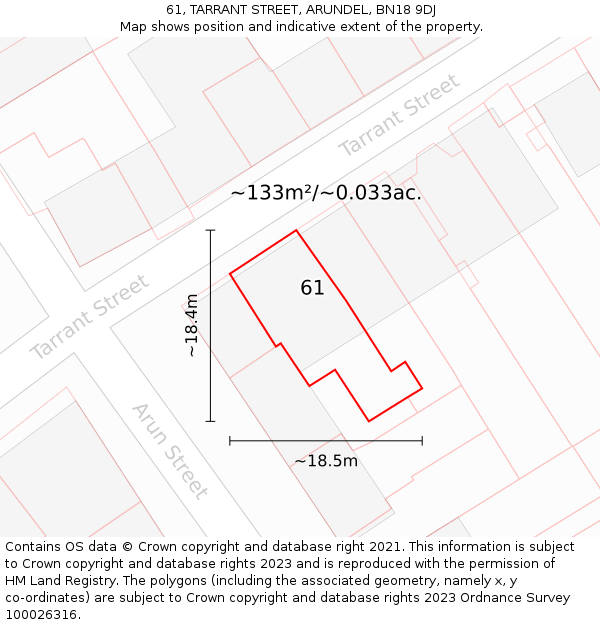 61, TARRANT STREET, ARUNDEL, BN18 9DJ: Plot and title map