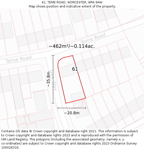 61, TEME ROAD, WORCESTER, WR4 9AW: Plot and title map