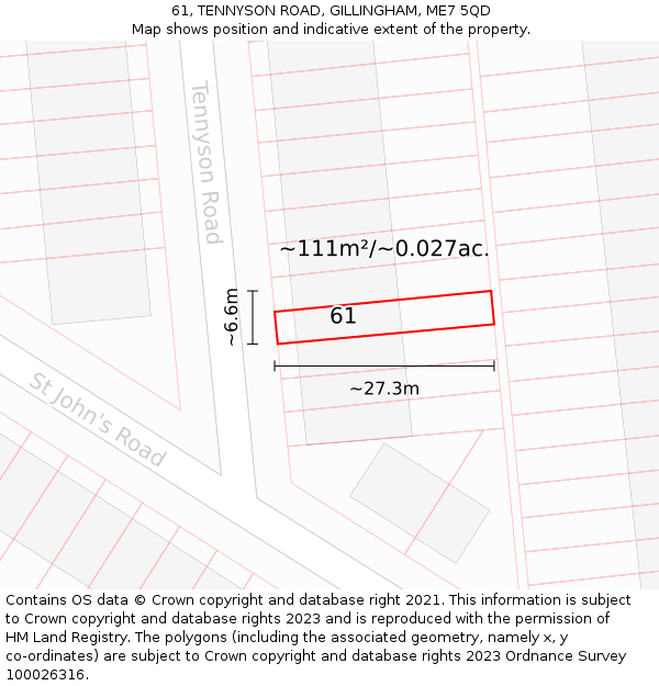 61, TENNYSON ROAD, GILLINGHAM, ME7 5QD: Plot and title map