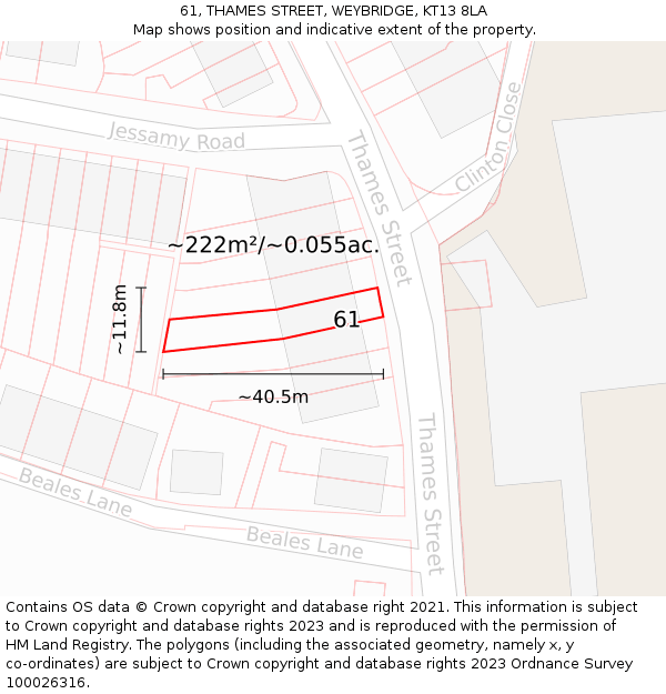 61, THAMES STREET, WEYBRIDGE, KT13 8LA: Plot and title map