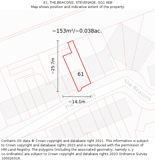 61, THE BEACONS, STEVENAGE, SG1 6EB: Plot and title map