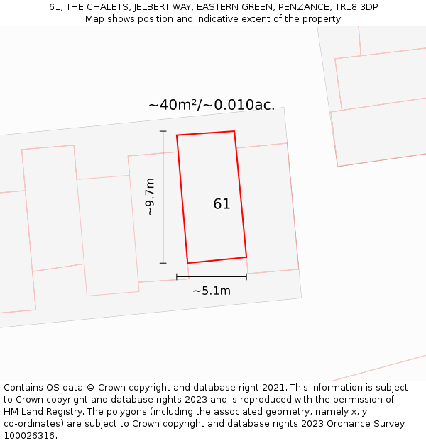 61, THE CHALETS, JELBERT WAY, EASTERN GREEN, PENZANCE, TR18 3DP: Plot and title map