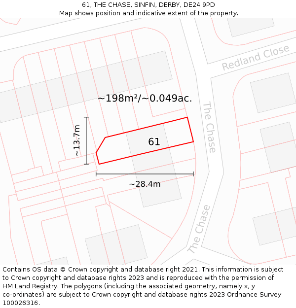 61, THE CHASE, SINFIN, DERBY, DE24 9PD: Plot and title map