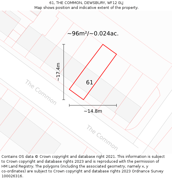 61, THE COMMON, DEWSBURY, WF12 0LJ: Plot and title map