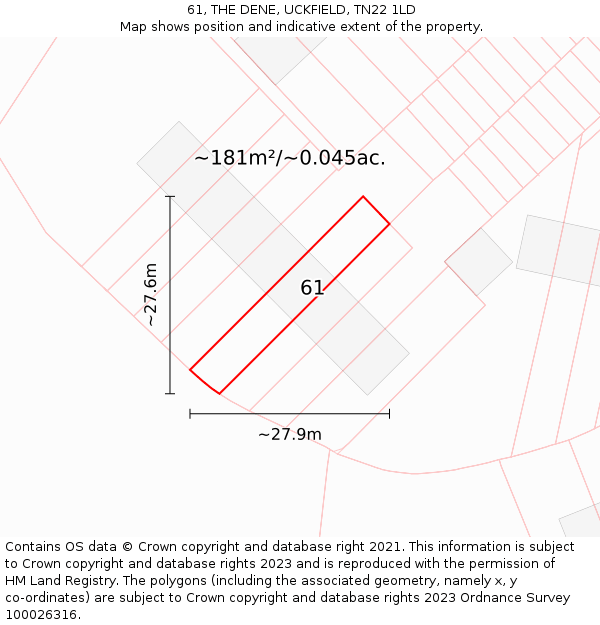 61, THE DENE, UCKFIELD, TN22 1LD: Plot and title map