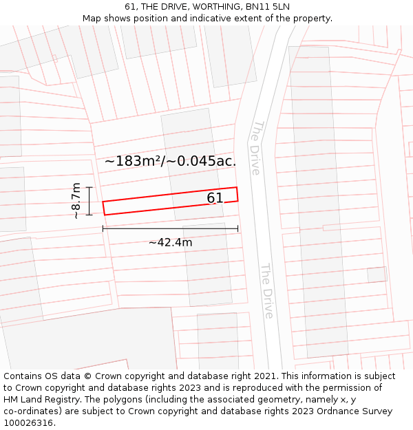 61, THE DRIVE, WORTHING, BN11 5LN: Plot and title map