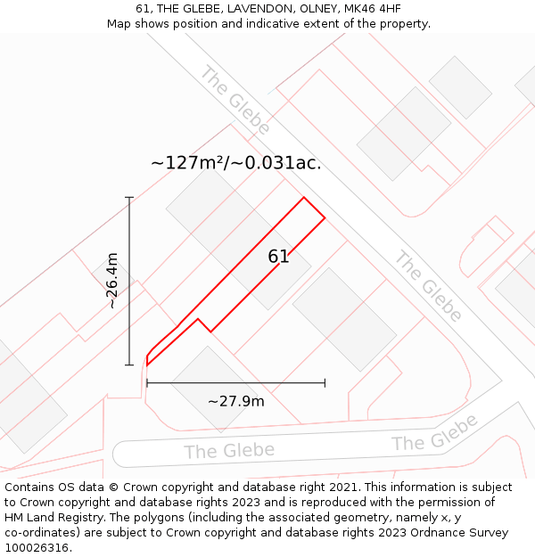 61, THE GLEBE, LAVENDON, OLNEY, MK46 4HF: Plot and title map
