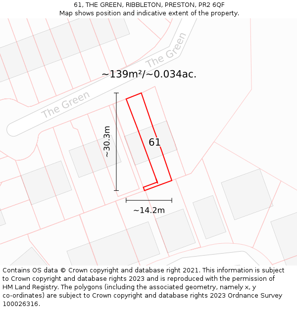 61, THE GREEN, RIBBLETON, PRESTON, PR2 6QF: Plot and title map