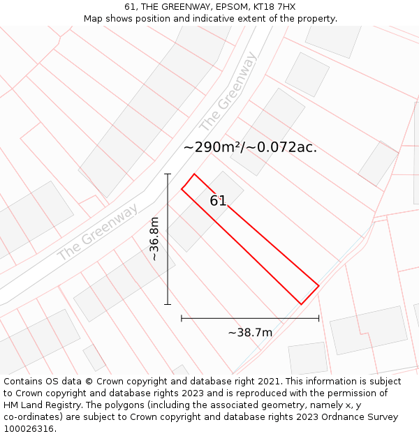 61, THE GREENWAY, EPSOM, KT18 7HX: Plot and title map