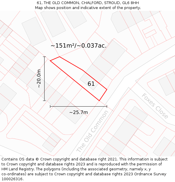 61, THE OLD COMMON, CHALFORD, STROUD, GL6 8HH: Plot and title map
