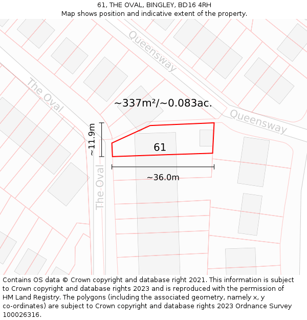 61, THE OVAL, BINGLEY, BD16 4RH: Plot and title map