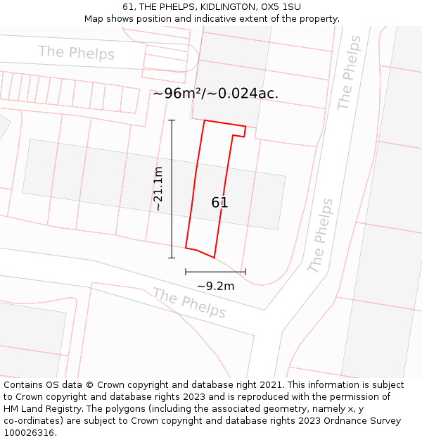 61, THE PHELPS, KIDLINGTON, OX5 1SU: Plot and title map