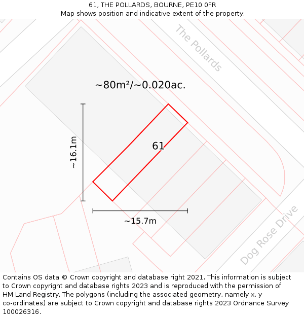 61, THE POLLARDS, BOURNE, PE10 0FR: Plot and title map