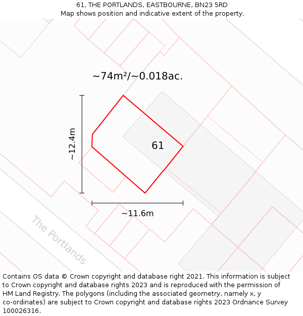 61, THE PORTLANDS, EASTBOURNE, BN23 5RD: Plot and title map
