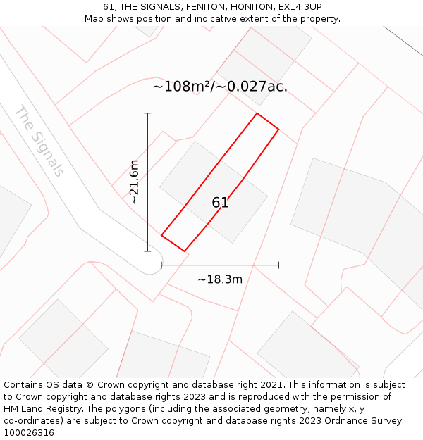 61, THE SIGNALS, FENITON, HONITON, EX14 3UP: Plot and title map