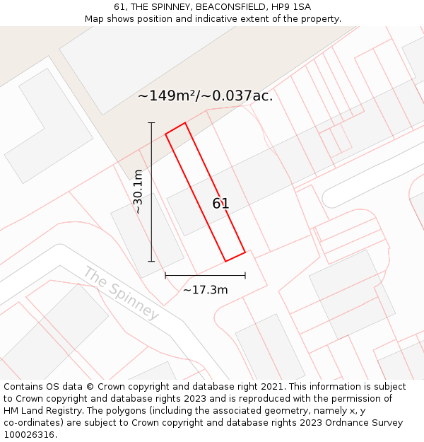 61, THE SPINNEY, BEACONSFIELD, HP9 1SA: Plot and title map
