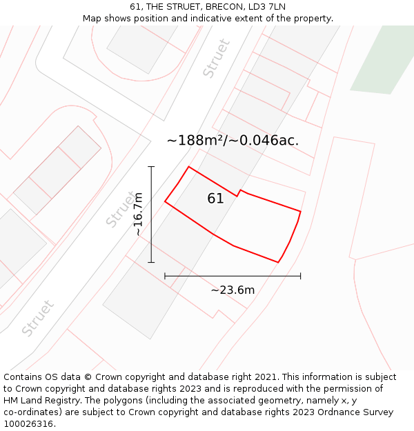 61, THE STRUET, BRECON, LD3 7LN: Plot and title map