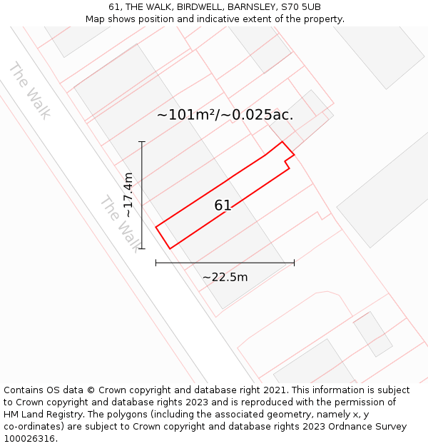 61, THE WALK, BIRDWELL, BARNSLEY, S70 5UB: Plot and title map
