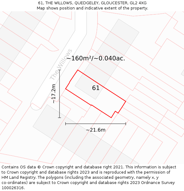 61, THE WILLOWS, QUEDGELEY, GLOUCESTER, GL2 4XG: Plot and title map