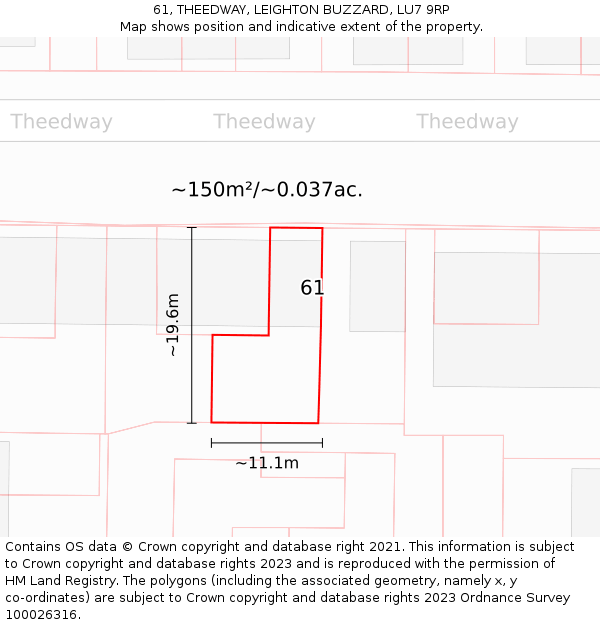 61, THEEDWAY, LEIGHTON BUZZARD, LU7 9RP: Plot and title map