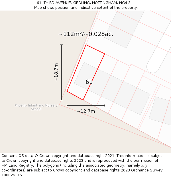 61, THIRD AVENUE, GEDLING, NOTTINGHAM, NG4 3LL: Plot and title map