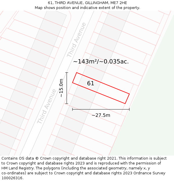 61, THIRD AVENUE, GILLINGHAM, ME7 2HE: Plot and title map