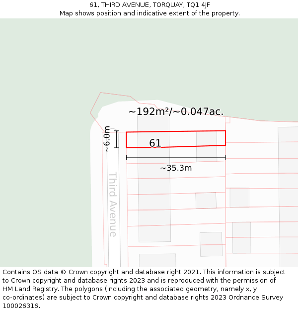 61, THIRD AVENUE, TORQUAY, TQ1 4JF: Plot and title map