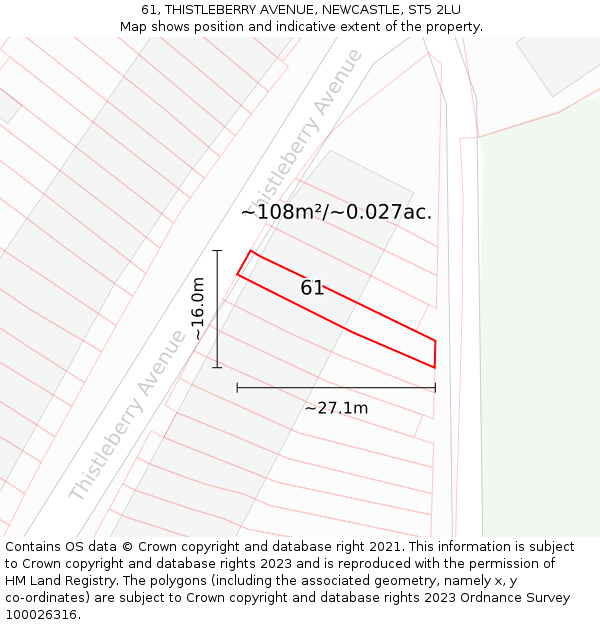 61, THISTLEBERRY AVENUE, NEWCASTLE, ST5 2LU: Plot and title map