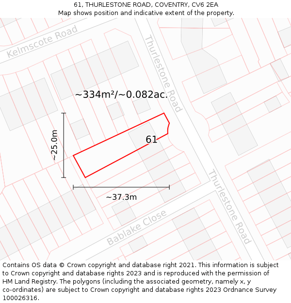 61, THURLESTONE ROAD, COVENTRY, CV6 2EA: Plot and title map
