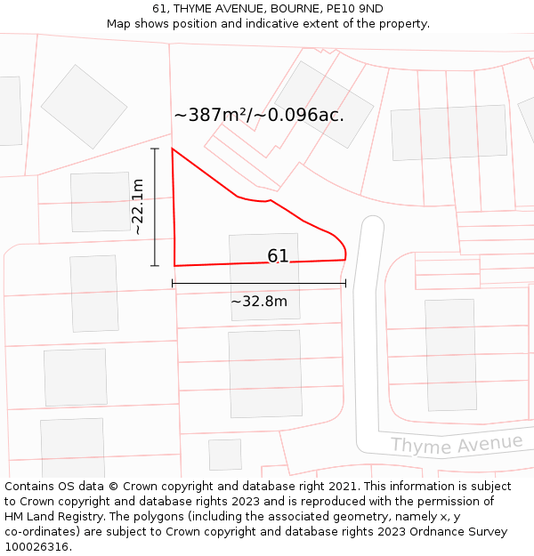61, THYME AVENUE, BOURNE, PE10 9ND: Plot and title map