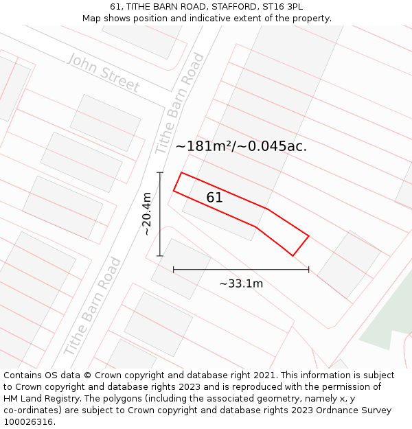 61, TITHE BARN ROAD, STAFFORD, ST16 3PL: Plot and title map