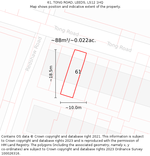 61, TONG ROAD, LEEDS, LS12 1HQ: Plot and title map