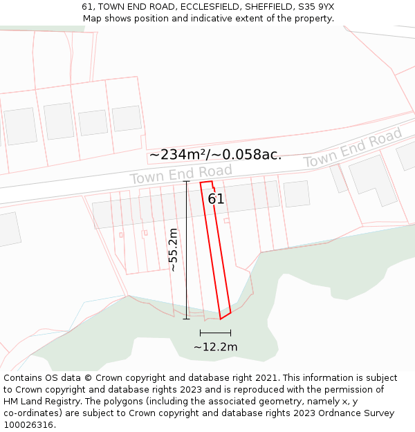61, TOWN END ROAD, ECCLESFIELD, SHEFFIELD, S35 9YX: Plot and title map