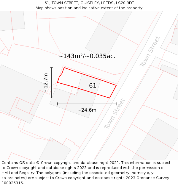 61, TOWN STREET, GUISELEY, LEEDS, LS20 9DT: Plot and title map