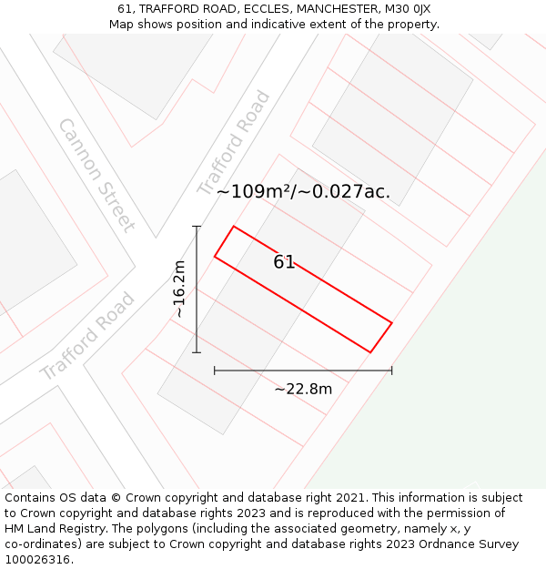 61, TRAFFORD ROAD, ECCLES, MANCHESTER, M30 0JX: Plot and title map