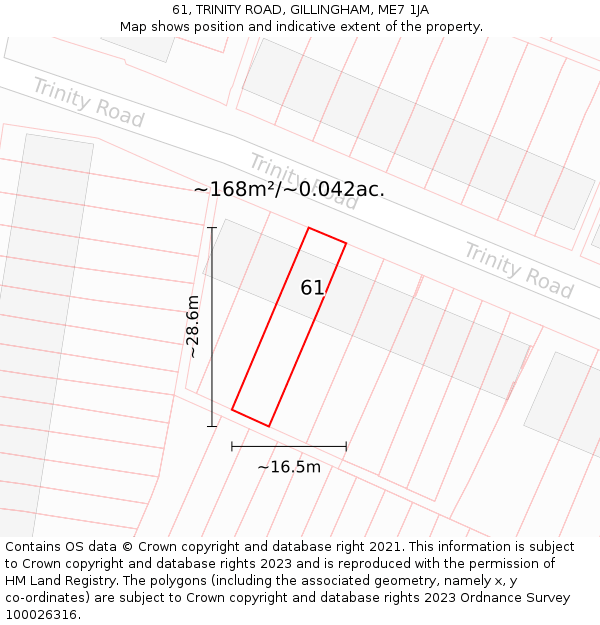 61, TRINITY ROAD, GILLINGHAM, ME7 1JA: Plot and title map