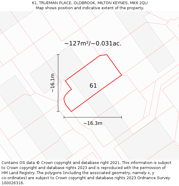 61, TRUEMAN PLACE, OLDBROOK, MILTON KEYNES, MK6 2QU: Plot and title map
