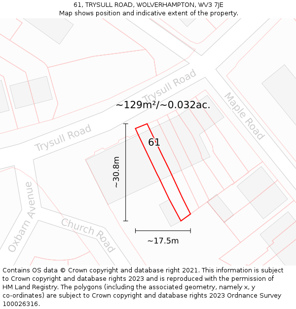 61, TRYSULL ROAD, WOLVERHAMPTON, WV3 7JE: Plot and title map