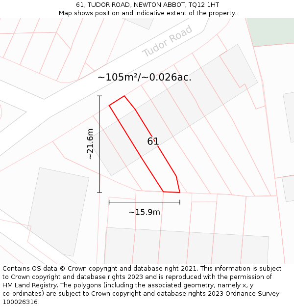 61, TUDOR ROAD, NEWTON ABBOT, TQ12 1HT: Plot and title map