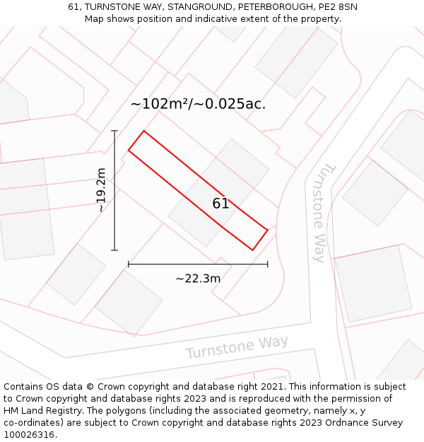 61, TURNSTONE WAY, STANGROUND, PETERBOROUGH, PE2 8SN: Plot and title map