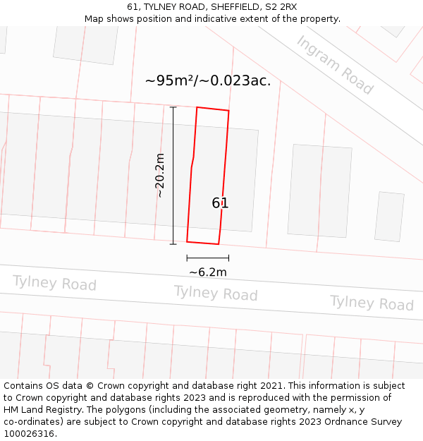 61, TYLNEY ROAD, SHEFFIELD, S2 2RX: Plot and title map