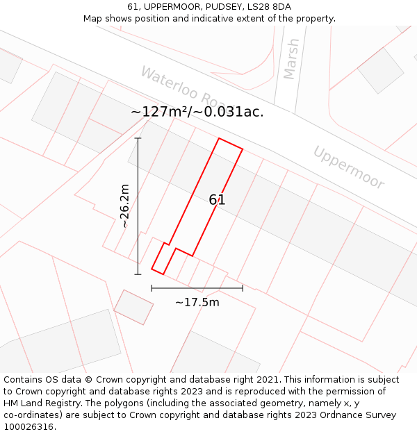 61, UPPERMOOR, PUDSEY, LS28 8DA: Plot and title map
