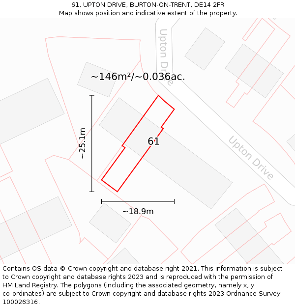 61, UPTON DRIVE, BURTON-ON-TRENT, DE14 2FR: Plot and title map