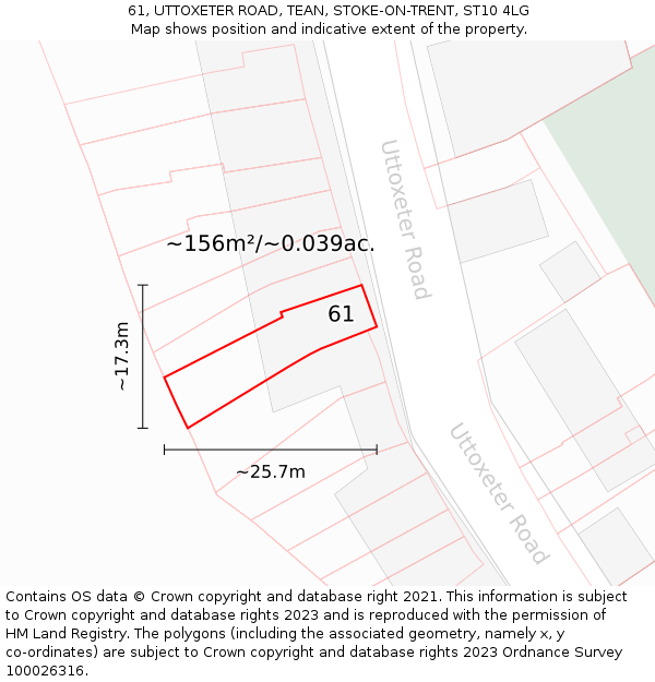 61, UTTOXETER ROAD, TEAN, STOKE-ON-TRENT, ST10 4LG: Plot and title map