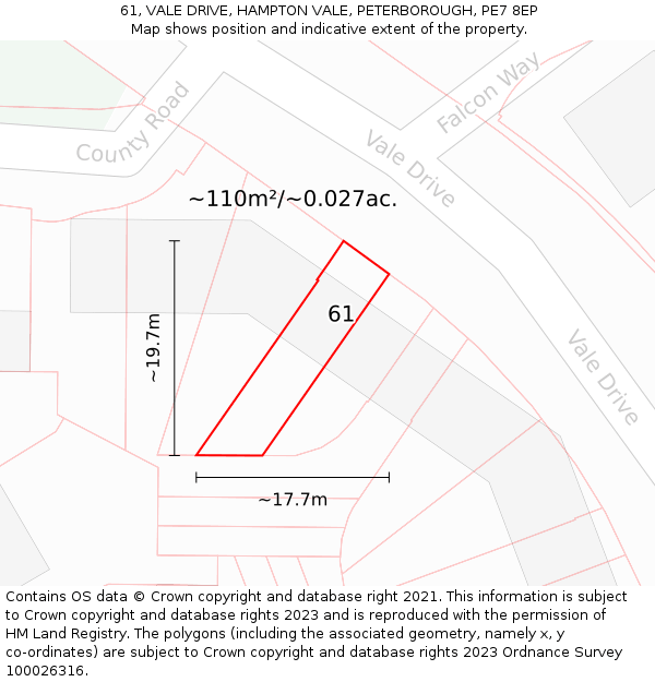 61, VALE DRIVE, HAMPTON VALE, PETERBOROUGH, PE7 8EP: Plot and title map