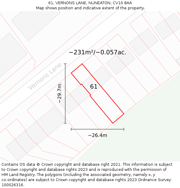 61, VERNONS LANE, NUNEATON, CV10 8AA: Plot and title map